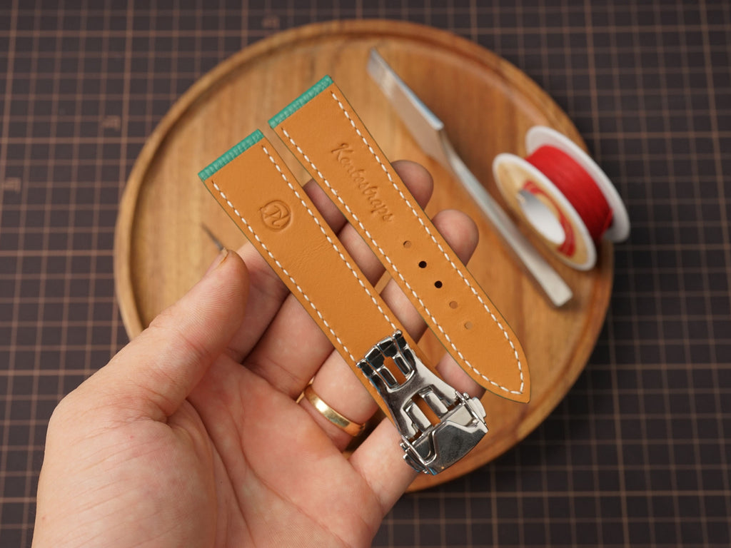 Bespoke Green Epsom Leather Watch Strap for Omega with Deployant Clasp
