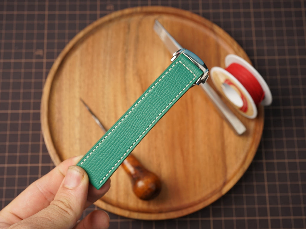 Bespoke Green Epsom Leather Watch Strap for Omega with Deployant Clasp