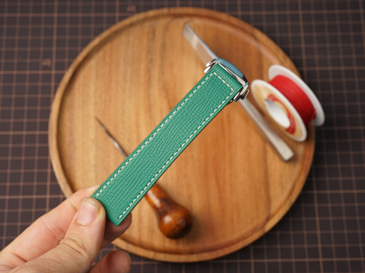 Bespoke Green Epsom Leather Watch Strap for Omega with Deployant Clasp