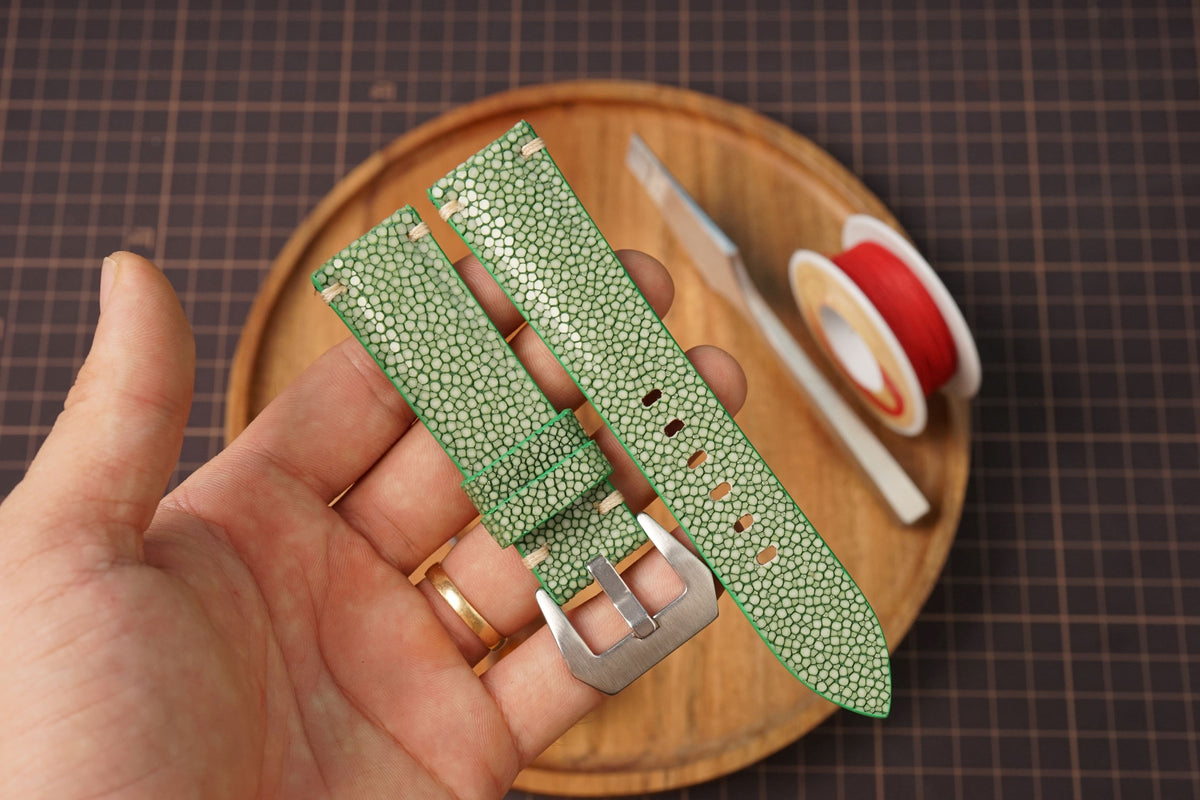 Bespoke Olive Green No Pearl Stingray Leather Watch Strap for Panerai 20/22/24/26/27mm