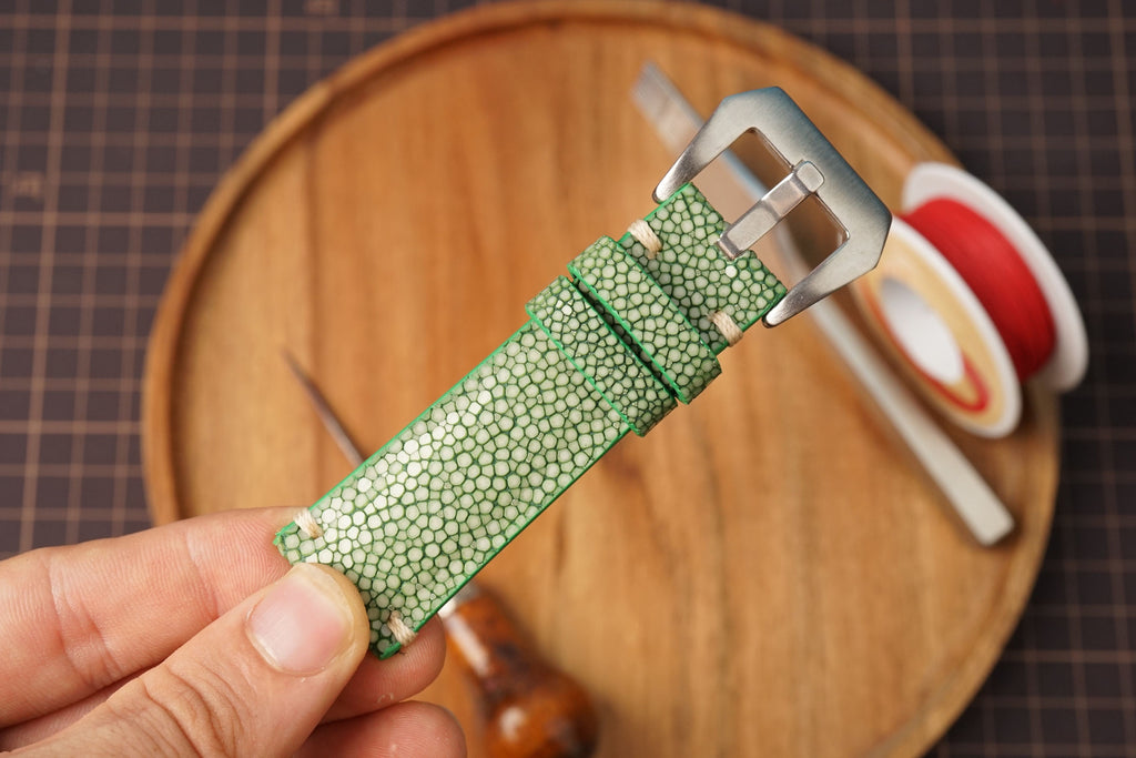 Bespoke Olive Green No Pearl Stingray Leather Watch Strap for Panerai 20/22/24/26/27mm