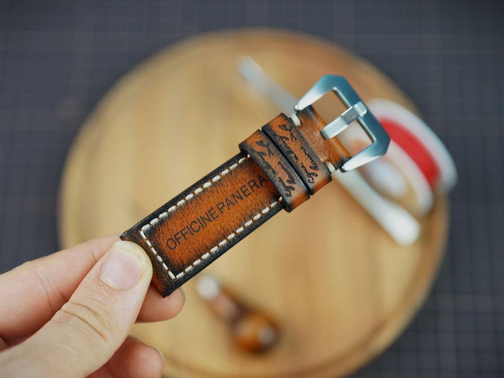 Bespoke Hand-dyed Patina Brown Leather Watch Strap, Panerai Watch Band 20/22/24/26/27mm