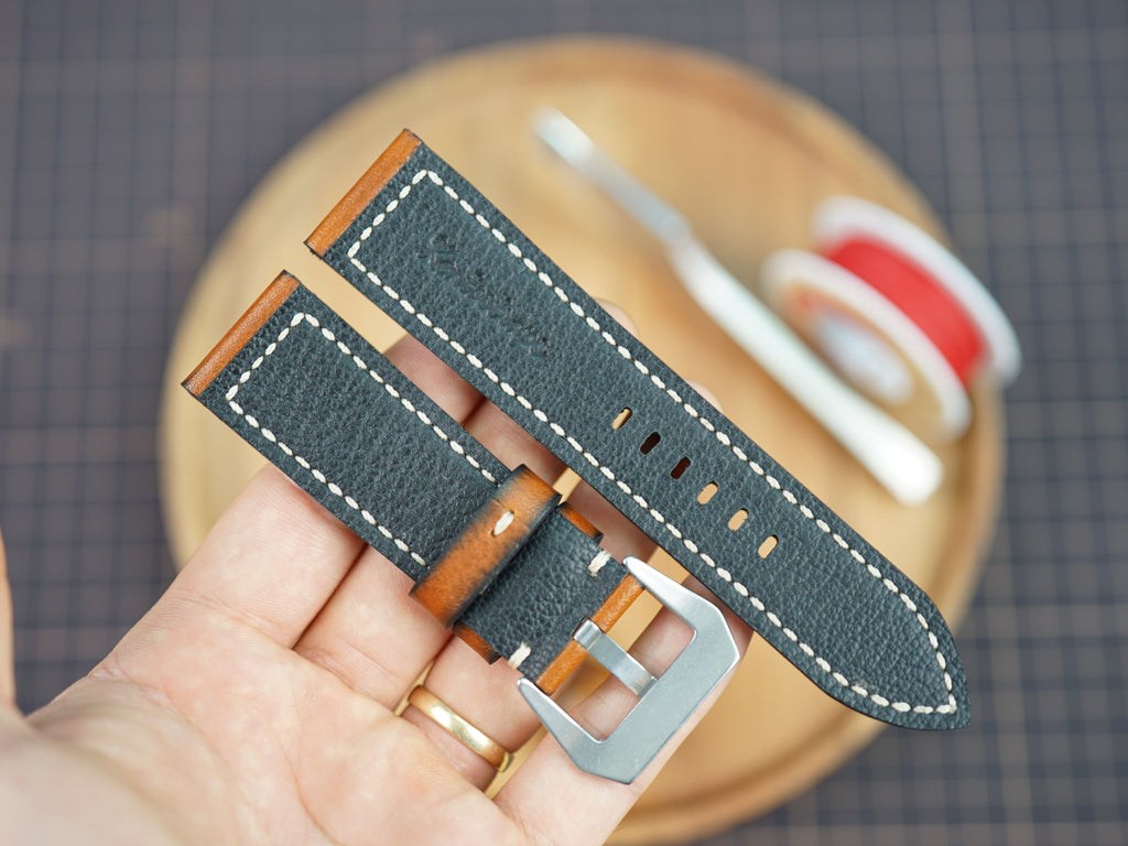 Bespoke Hand-dyed Patina Brown Leather Watch Strap, Panerai Watch Band 20/22/24/26/27mm