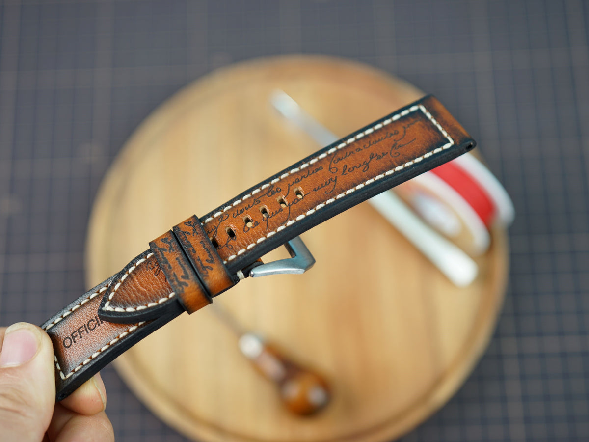 Bespoke Hand-dyed Patina Brown Leather Watch Strap, Panerai Watch Band 20/22/24/26/27mm