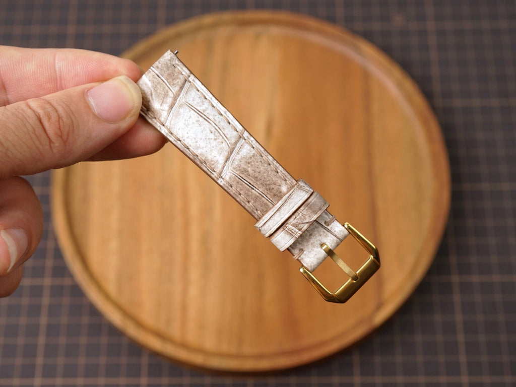 Bespoke Himalayan White Alligator Leather Watch Strap, Dress Watch Strap