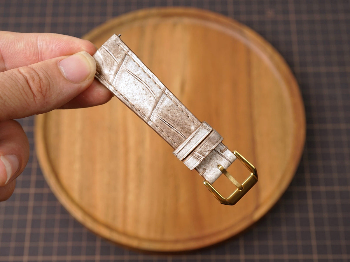Bespoke Himalayan White Alligator Leather Watch Strap, Dress Watch Strap