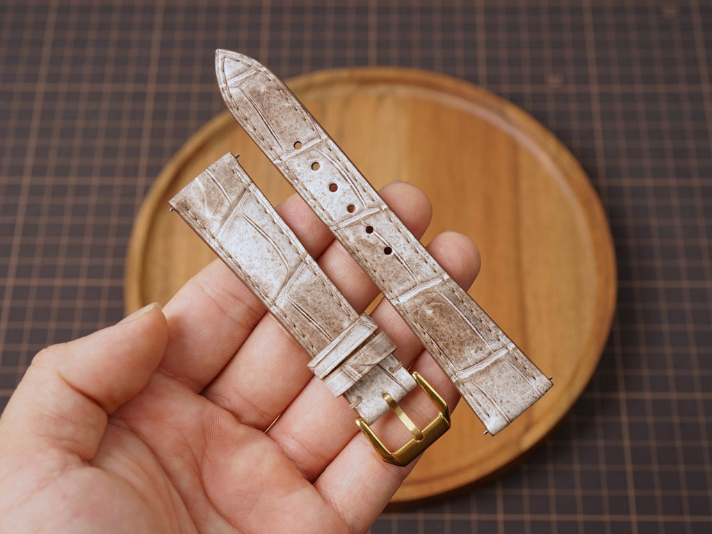 Bespoke Himalayan White Alligator Leather Watch Strap, Dress Watch Strap