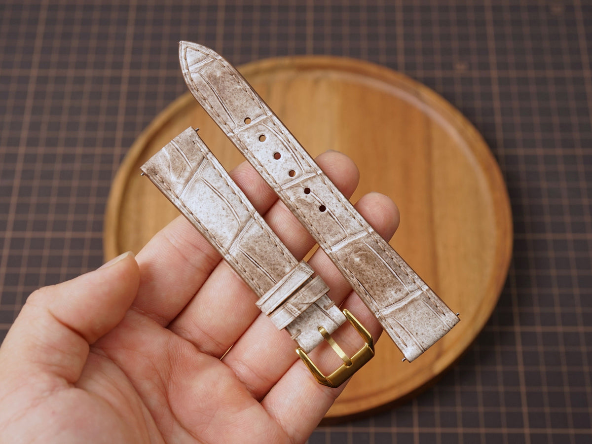 Bespoke Himalayan White Alligator Leather Watch Strap, Dress Watch Strap
