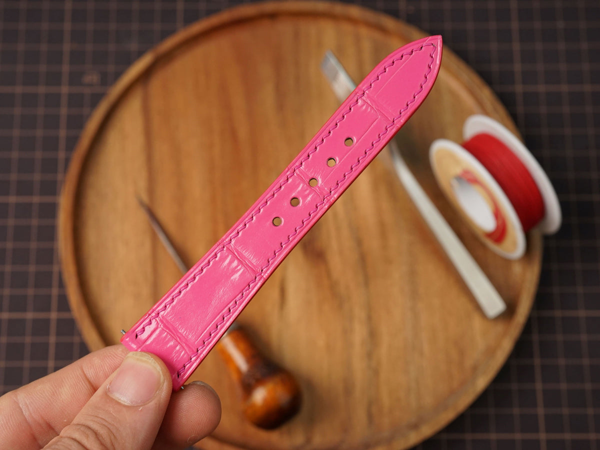 Bespoke Hot Pink Alligator Leather Watch Strap, Dress Watch Strap