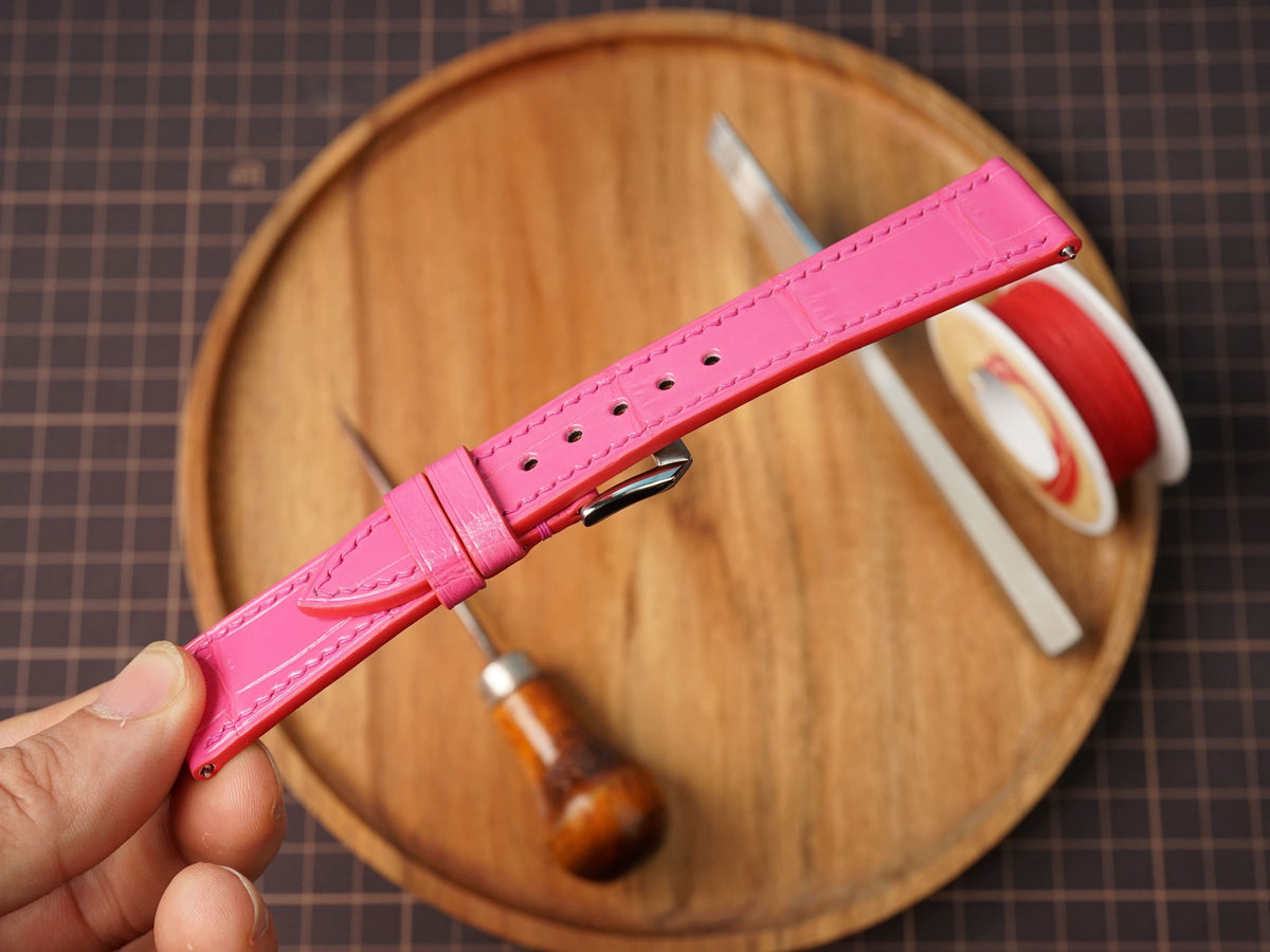 Bespoke Hot Pink Alligator Leather Watch Strap, Dress Watch Strap