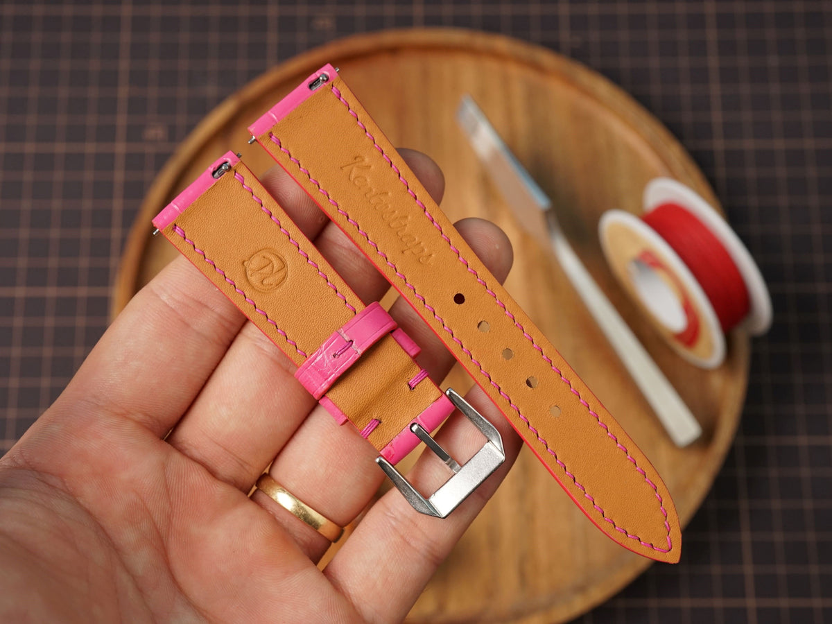 Bespoke Hot Pink Alligator Leather Watch Strap, Dress Watch Strap