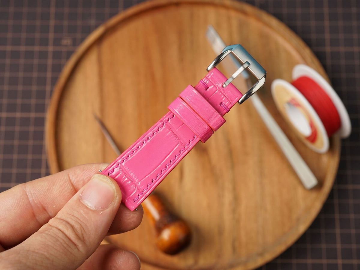 Bespoke Hot Pink Alligator Leather Watch Strap, Dress Watch Strap