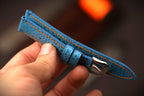 Bespoke Light Blue Toad Leather Watch Strap with Orange Thread