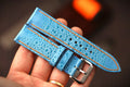 Bespoke Light Blue Toad Leather Watch Strap with Orange Thread