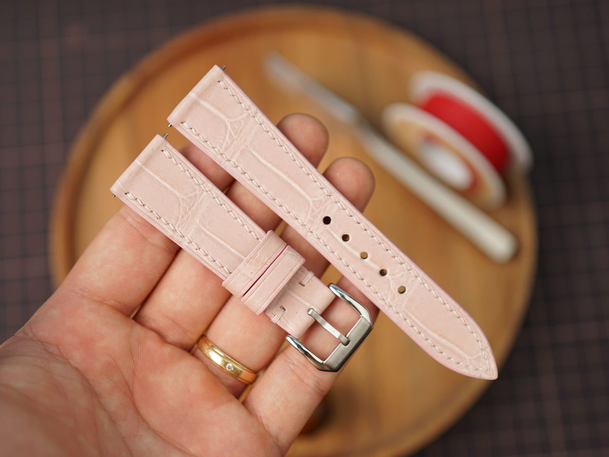 Bespoke Light Pink Alligator Leather Watch Strap, Dress Watch Band