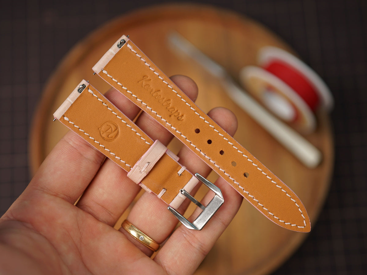 Bespoke Light Pink Alligator Leather Watch Strap, Dress Watch Band