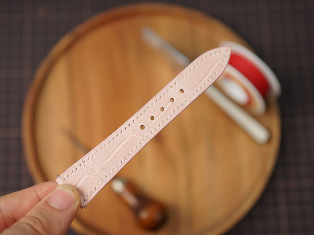 Bespoke Light Pink Alligator Leather Watch Strap, Dress Watch Band