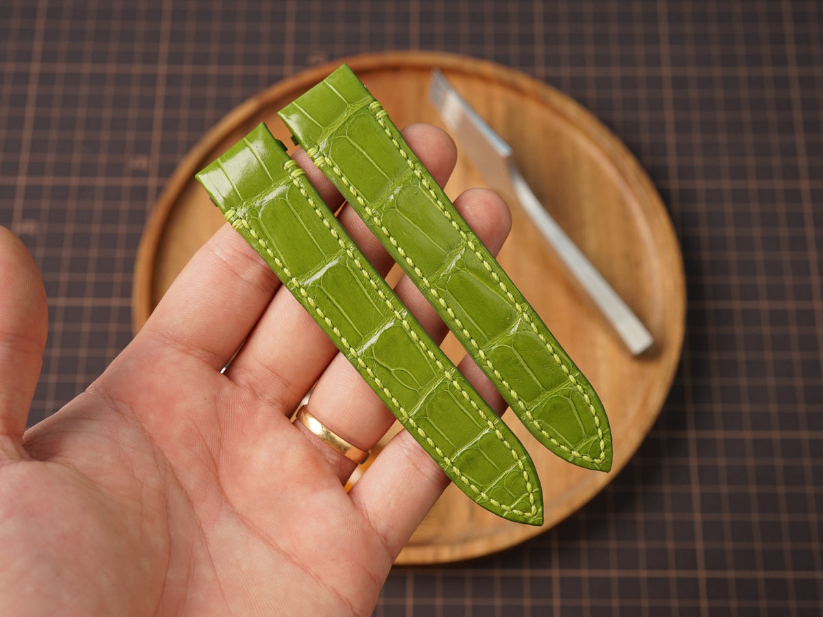 Bespoke Lime Green Alligator Leather Watch Strap for Cartier Santos, Roadster, Dumont