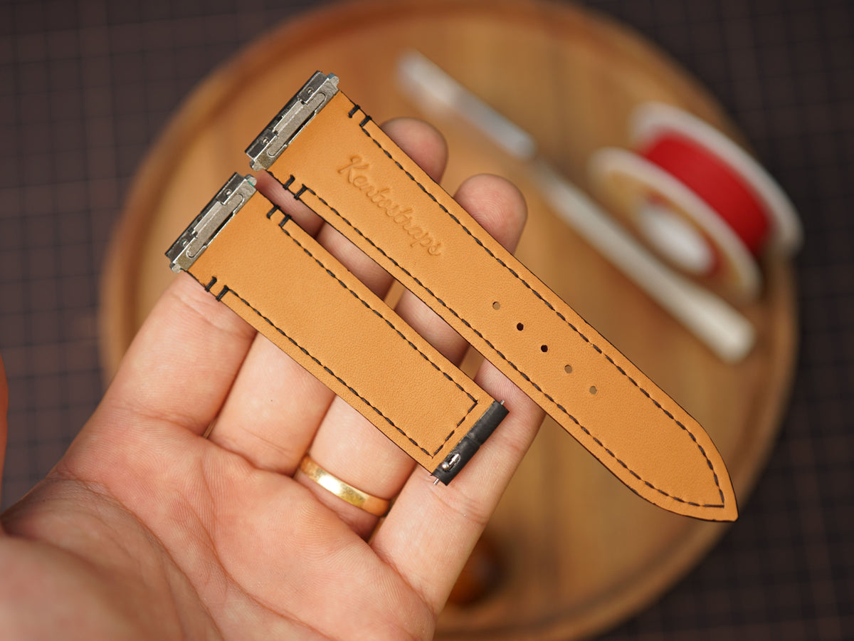 Bespoke Matte Black Alligator Leather Watch Strap for Cartier Santos, Roadster, Dumont