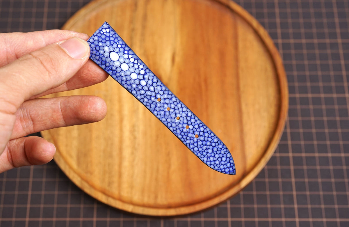 Bespoke Navy Double Pearl Stingray Leather Watch Strap 16/17/18/19/20/21/22/23/24/26/27mm