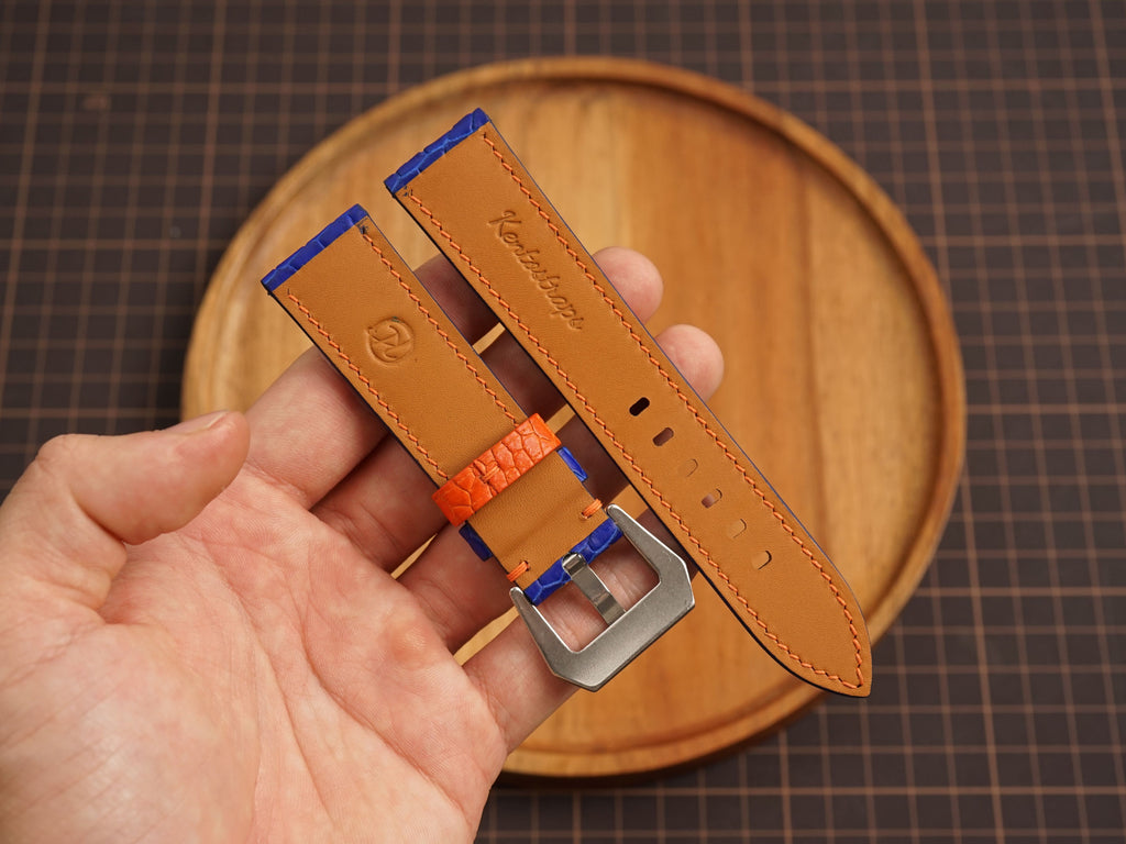 Bespoke Blue Orange Beaver Tail Leather Watch Strap for Panerai 20/22/24/26/27mm