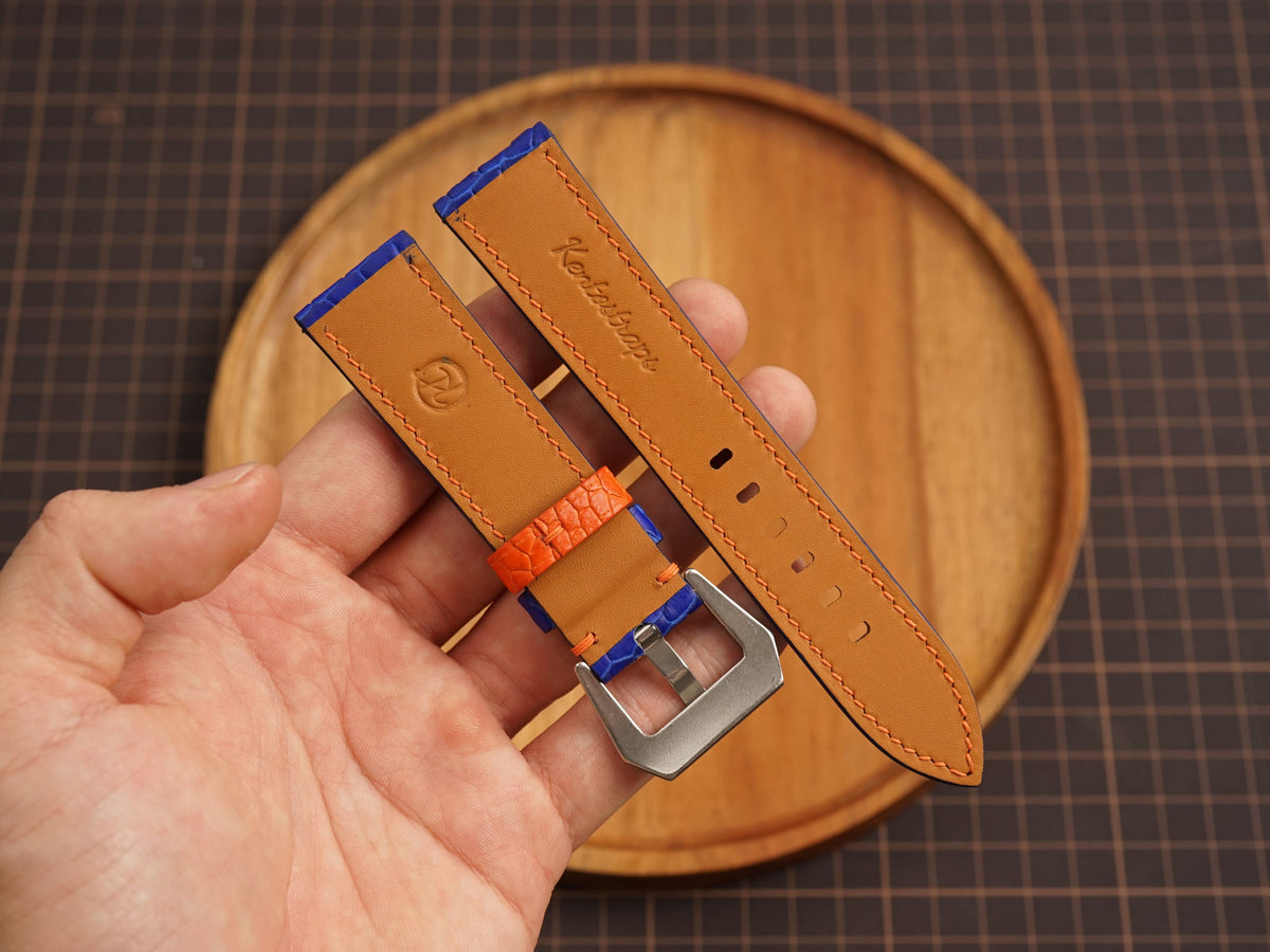 Bespoke Blue Orange Beaver Tail Leather Watch Strap for Panerai 20/22/24/26/27mm