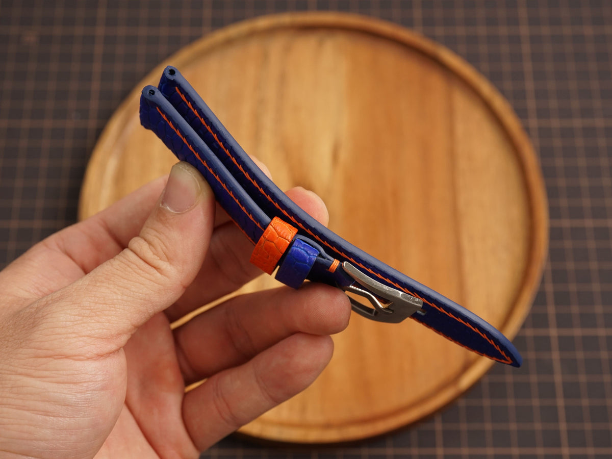 Bespoke Blue Orange Beaver Tail Leather Watch Strap for Panerai 20/22/24/26/27mm