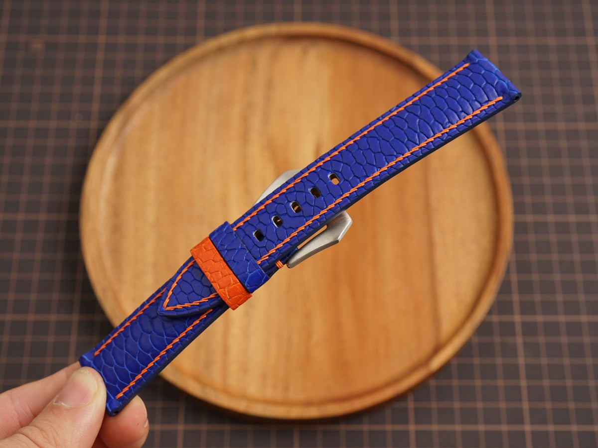 Bespoke Blue Orange Beaver Tail Leather Watch Strap for Panerai 20/22/24/26/27mm