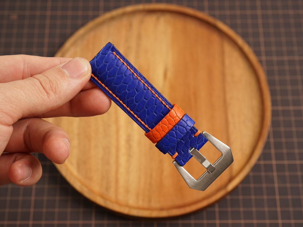 Bespoke Blue Orange Beaver Tail Leather Watch Strap for Panerai 20/22/24/26/27mm