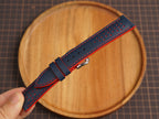 Bespoke Navy Rally Racing Epsom Watch Strap, Perforated Leather Watch Band mix Red