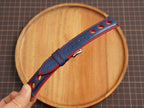 Bespoke Navy Red Rally Racing Buttero Leather Watch Strap, Perforated Watch Band