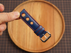 Bespoke Navy Red Rally Racing Buttero Leather Watch Strap, Perforated Watch Band