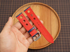 Bespoke Navy Red Rally Racing Buttero Leather Watch Strap, Perforated Watch Band