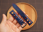 Bespoke Navy Red Rally Racing Buttero Leather Watch Strap, Perforated Watch Band