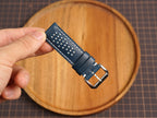 Bespoke Navy White Rally Racing Buttero Leather Watch Strap, Perforated Watch Band