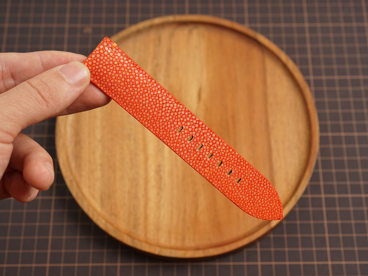 Bespoke No Pearl Orange Stingray Leather Watch Strap, Diver Watch Band
