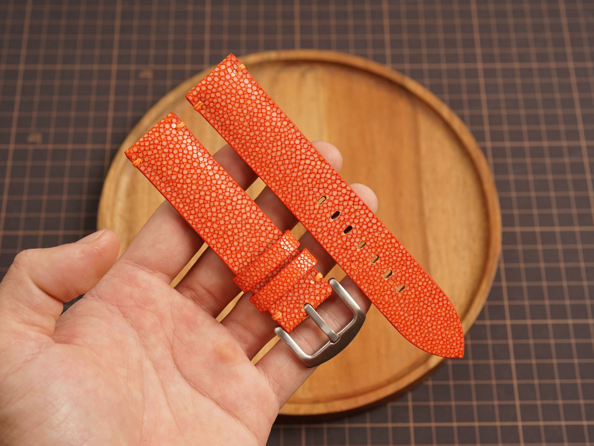 Bespoke No Pearl Orange Stingray Leather Watch Strap, Diver Watch Band