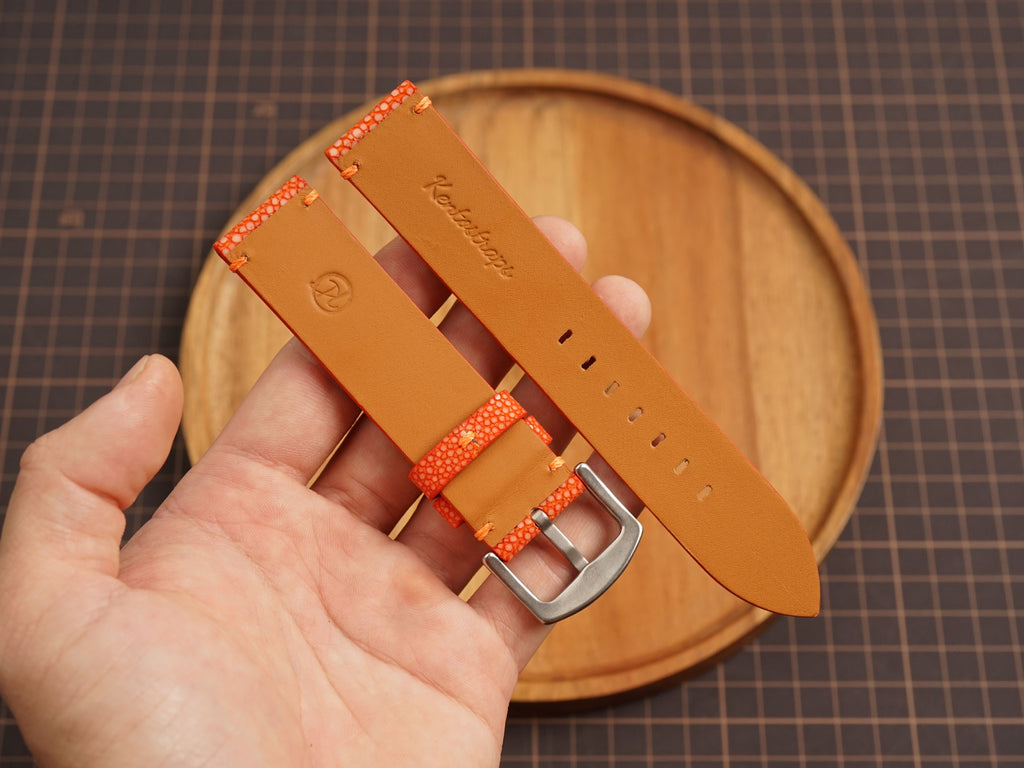 Bespoke No Pearl Orange Stingray Leather Watch Strap, Diver Watch Band