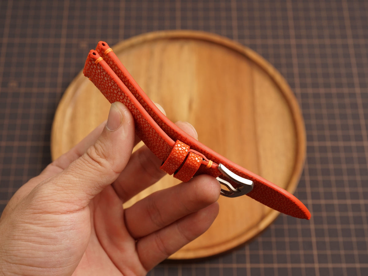 Bespoke No Pearl Orange Stingray Leather Watch Strap, Diver Watch Band