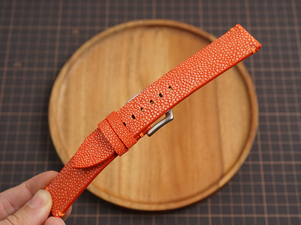 Bespoke No Pearl Orange Stingray Leather Watch Strap, Diver Watch Band