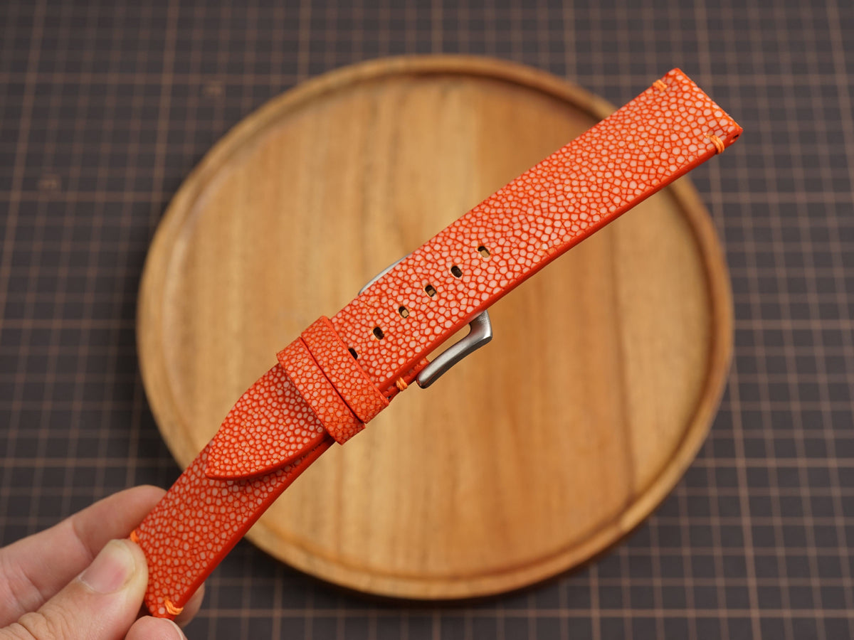 Bespoke No Pearl Orange Stingray Leather Watch Strap, Diver Watch Band