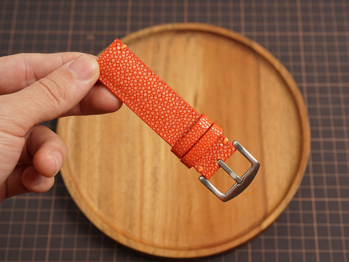 Bespoke No Pearl Orange Stingray Leather Watch Strap, Diver Watch Band