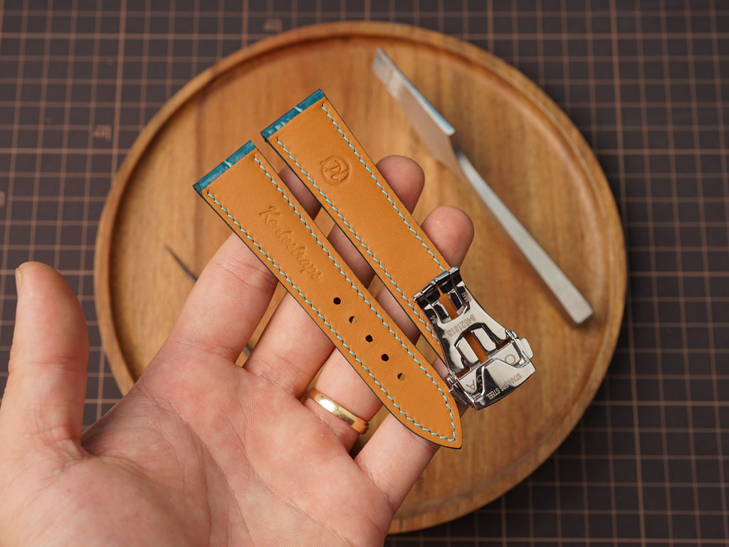 Bespoke Ocean Blue Alligator Leather Watch Strap for Omega with Deployant Clasp