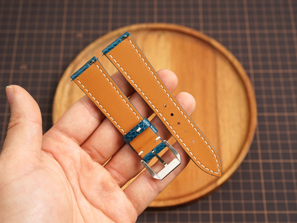 Bespoke Ocean Blue Ostrich Leather Watch Strap