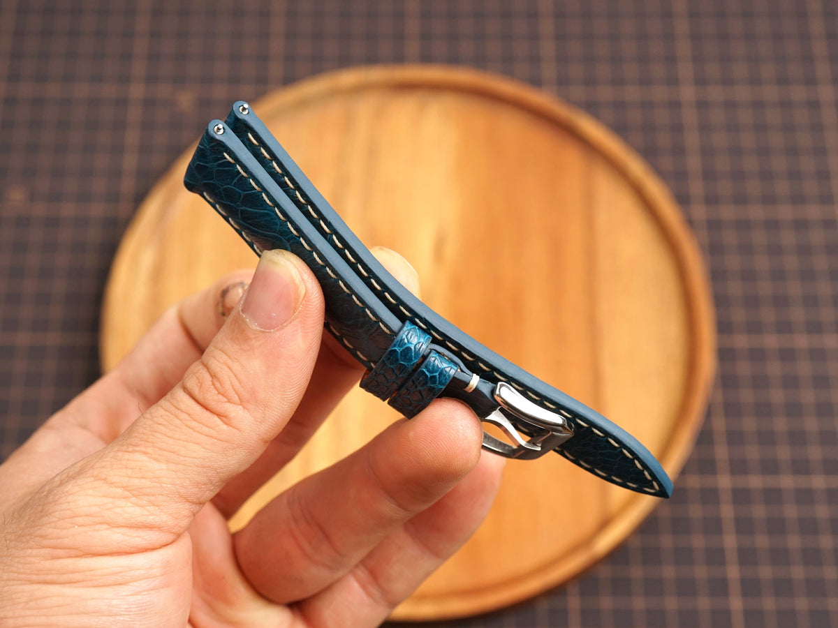 Bespoke Ocean Blue Ostrich Leather Watch Strap