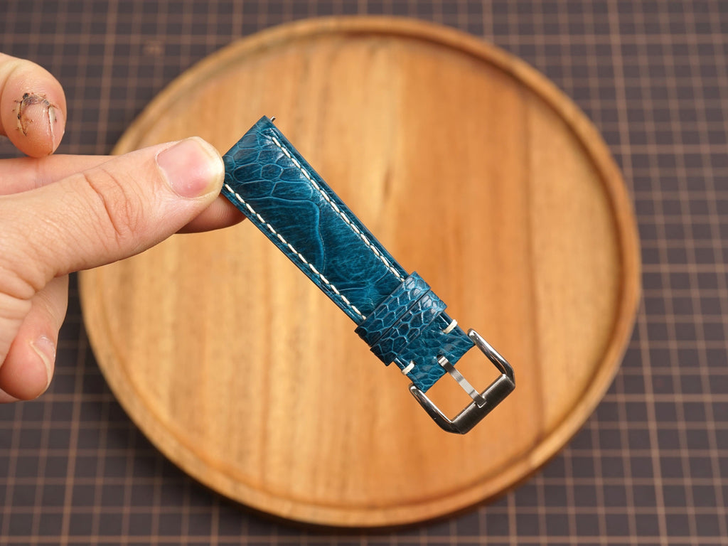 Bespoke Ocean Blue Ostrich Leather Watch Strap