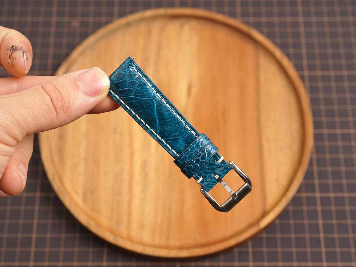 Bespoke Ocean Blue Ostrich Leather Watch Strap