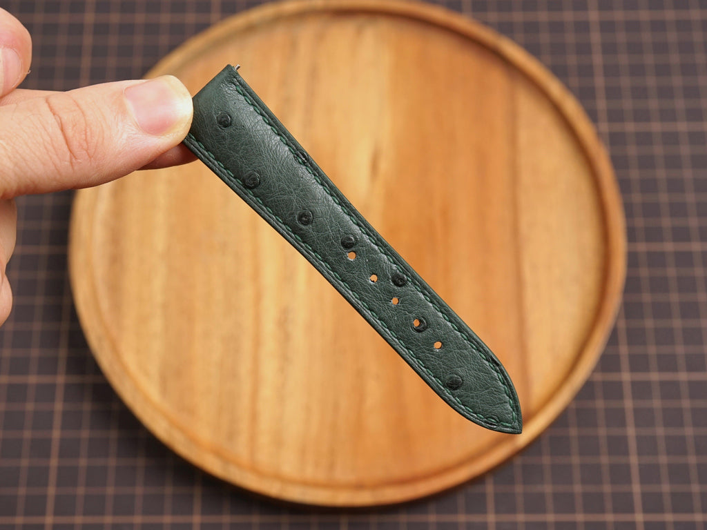 Bespoke Olive Green Ostrich Leather Watch Strap