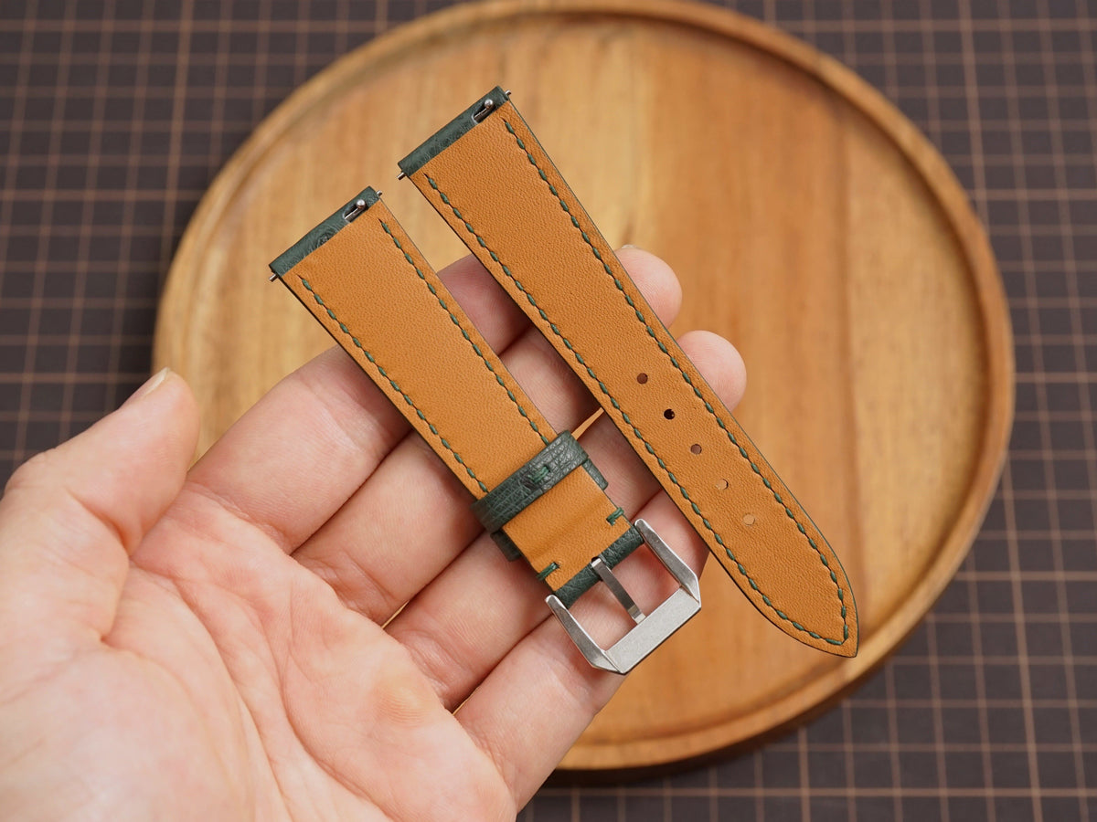 Bespoke Olive Green Ostrich Leather Watch Strap