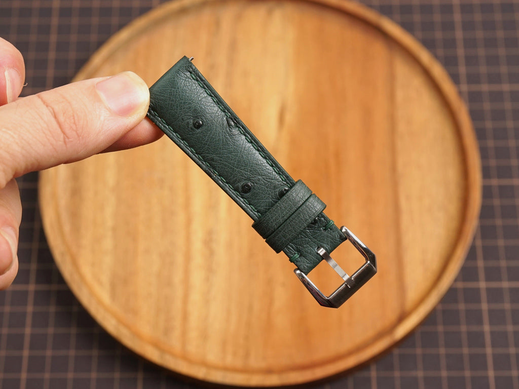 Bespoke Olive Green Ostrich Leather Watch Strap
